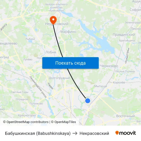 Бабушкинская (Babushkinskaya) to Некрасовский map
