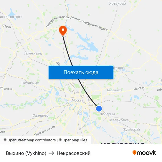 Выхино (Vykhino) to Некрасовский map