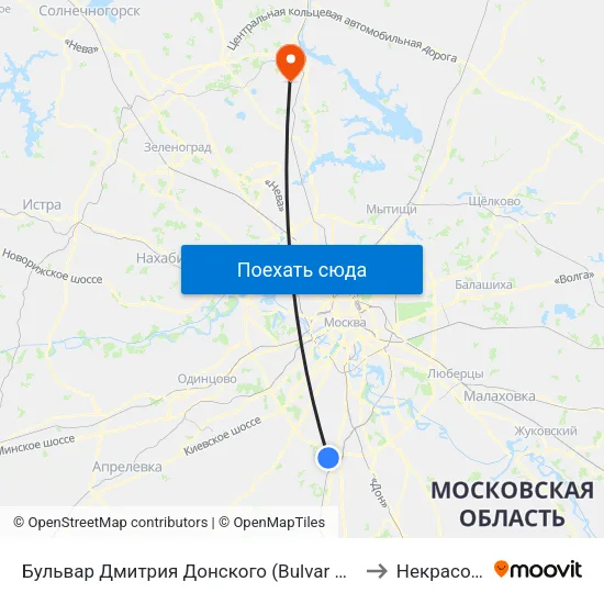 Бульвар Дмитрия Донского (Bulvar Dmitriya Donskogo) to Некрасовский map