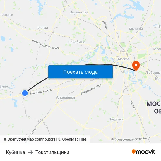 Кубинка to Текстильщики map