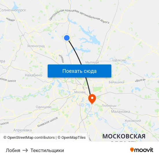 Лобня to Текстильщики map