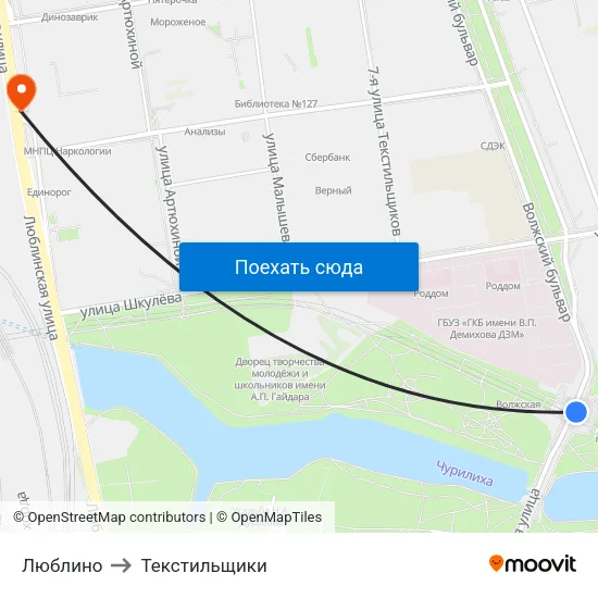 Люблино to Текстильщики map