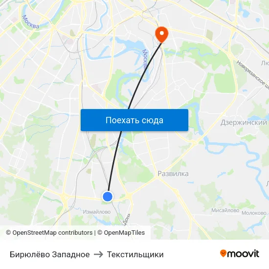 Бирюлёво Западное to Текстильщики map