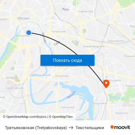 Третьяковская (Tretyakovskaya) to Текстильщики map
