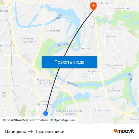 Царицыно to Текстильщики map