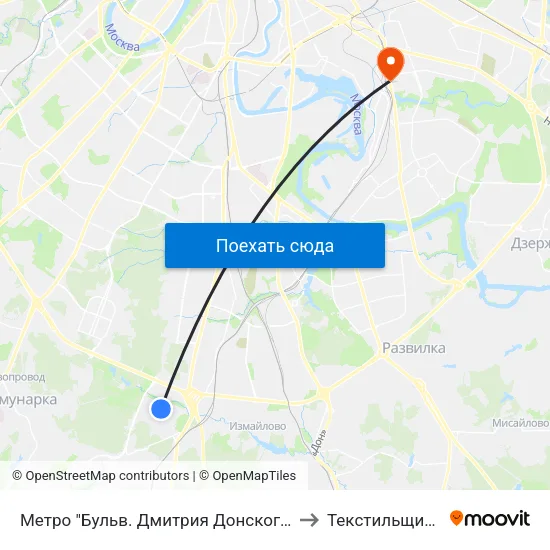 Метро "Бульв. Дмитрия Донского" to Текстильщики map