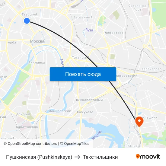 Пушкинская (Pushkinskaya) to Текстильщики map
