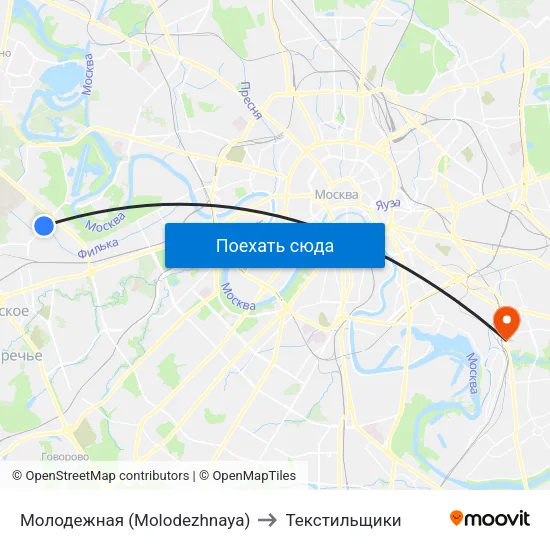 Молодежная (Molodezhnaya) to Текстильщики map