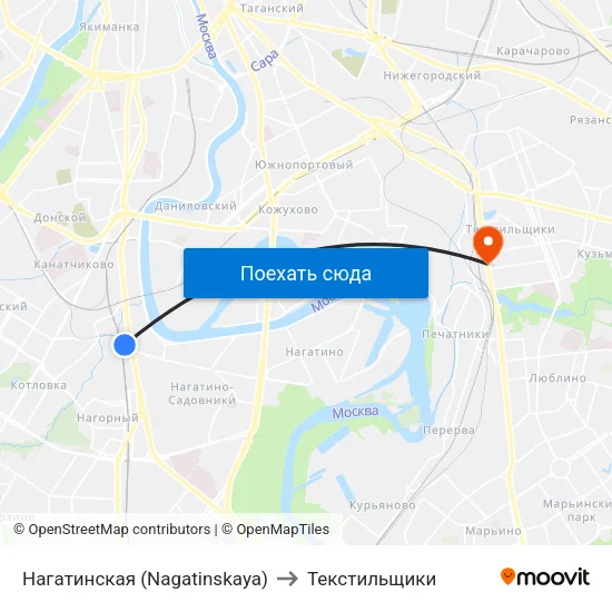 Нагатинская (Nagatinskaya) to Текстильщики map
