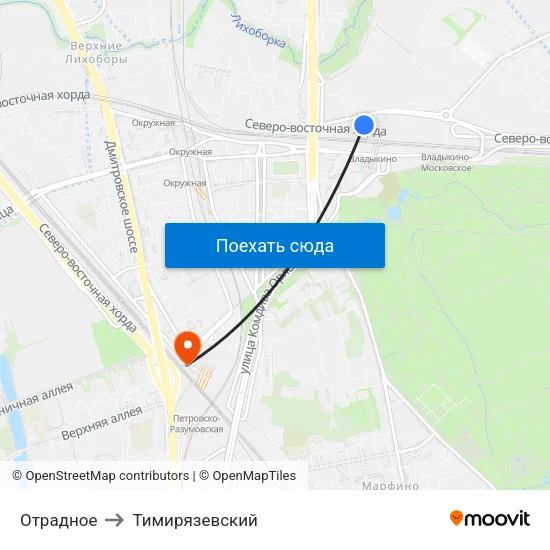 Отрадное to Тимирязевский map