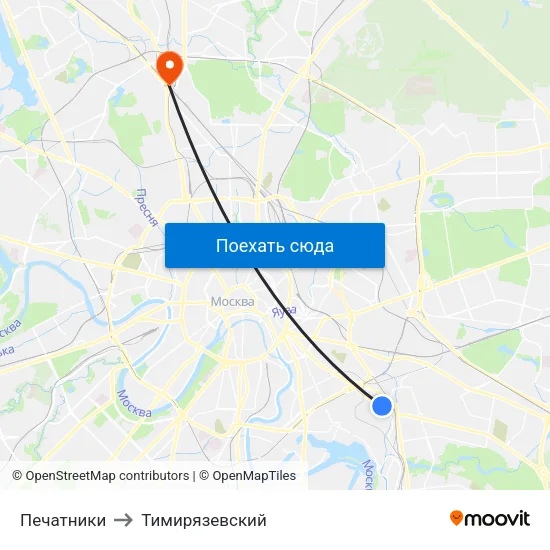 Печатники to Тимирязевский map