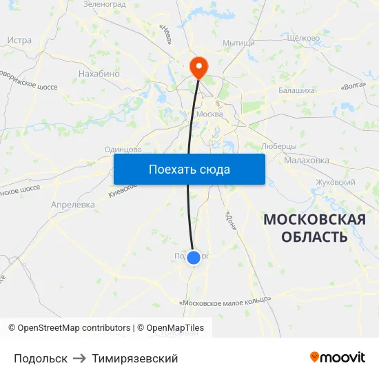 Подольск to Тимирязевский map
