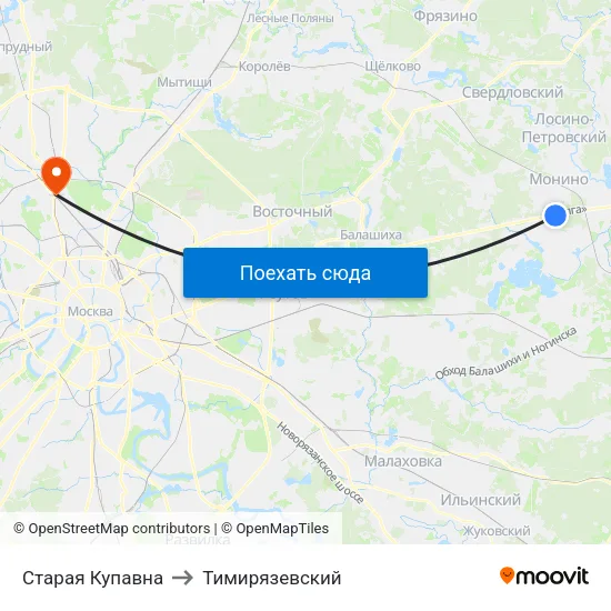 Старая Купавна to Тимирязевский map