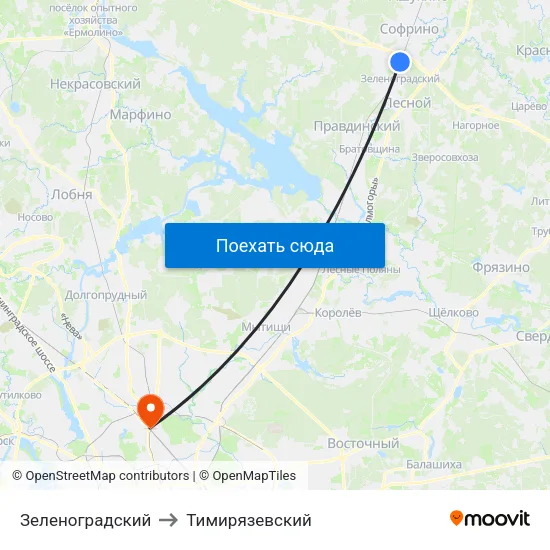 Зеленоградский to Тимирязевский map