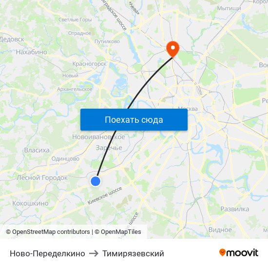 Ново-Переделкино to Тимирязевский map