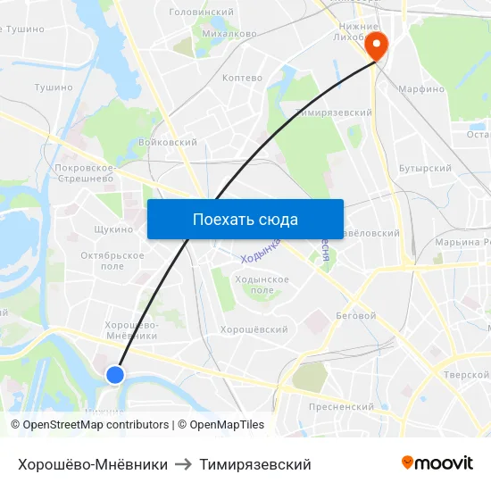 Хорошёво-Мнёвники to Тимирязевский map