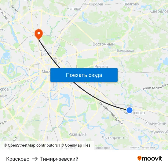 Красково to Тимирязевский map
