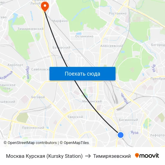 Москва Курская (Kursky Station) to Тимирязевский map