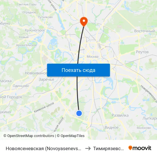 Новоясеневская (Novoyasenevskaya) to Тимирязевский map