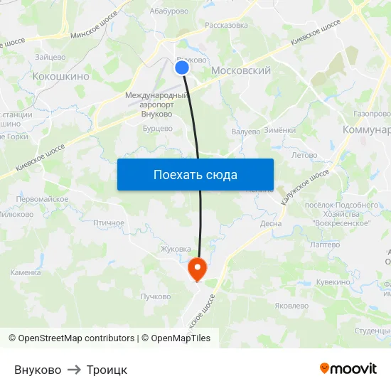 Внуково to Троицк map