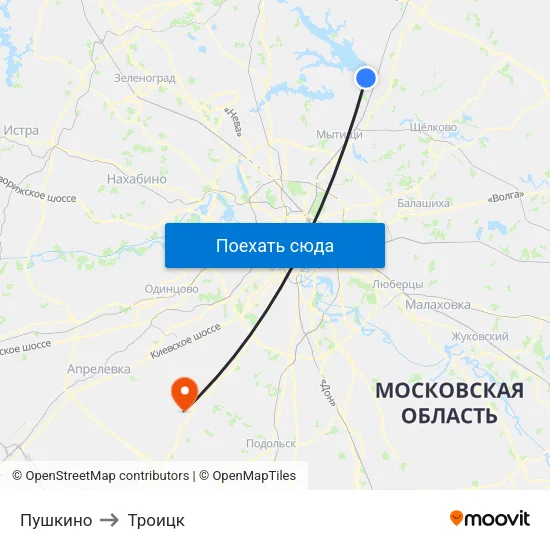 Пушкино to Троицк map