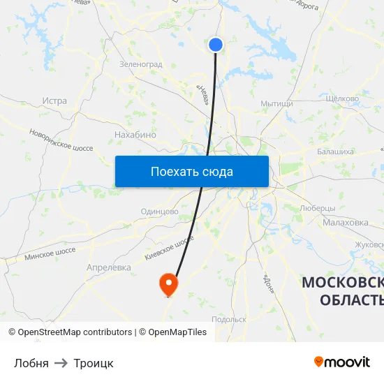 Лобня to Троицк map