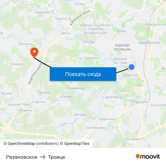 Рязановское to Троицк map