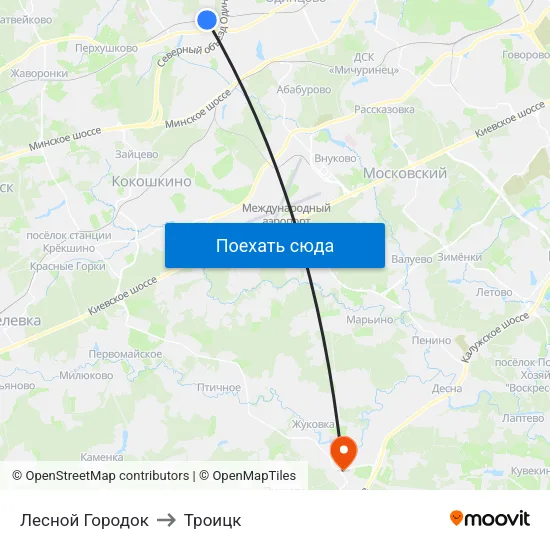 Лесной Городок to Троицк map