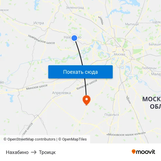 Нахабино to Троицк map