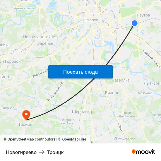 Новогиреево to Троицк map