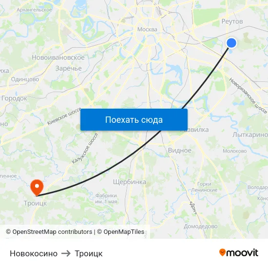 Новокосино to Троицк map