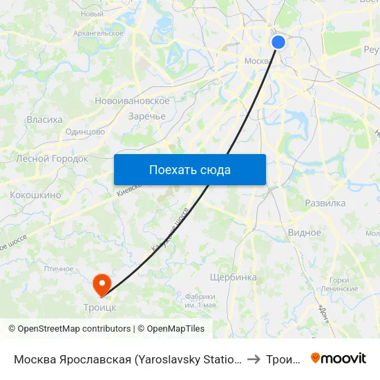Москва Ярославская (Yaroslavsky Station) to Троицк map