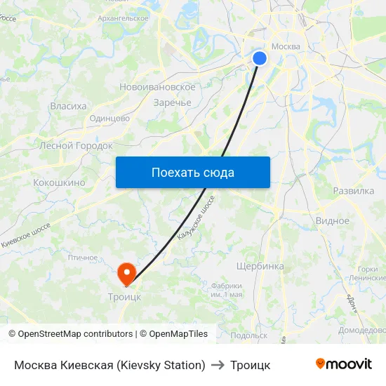 Москва Киевская (Kievsky Station) to Троицк map