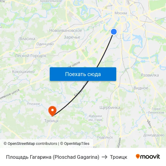 Площадь Гагарина (Ploschad Gagarina) to Троицк map
