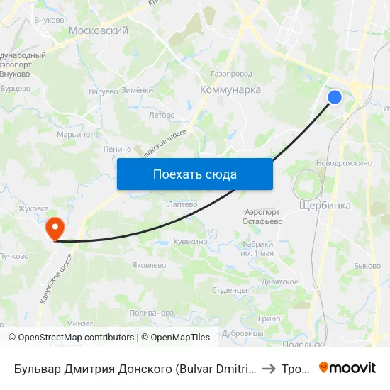 Бульвар Дмитрия Донского (Bulvar Dmitriya Donskogo) to Троицк map