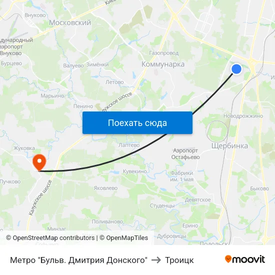 Метро "Бульв. Дмитрия Донского" to Троицк map
