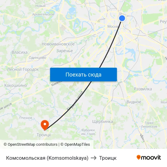 Комсомольская (Komsomolskaya) to Троицк map