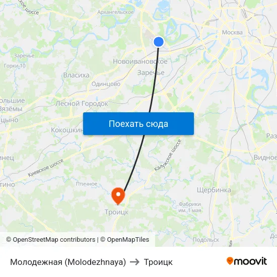 Молодежная (Molodezhnaya) to Троицк map