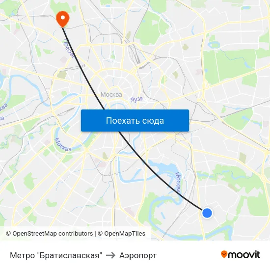 Метро "Братиславская" to Аэропорт map