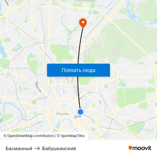 Басманный to Бабушкинский map