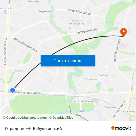 Отрадное to Бабушкинский map