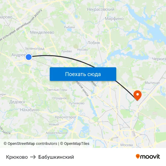 Крюково to Бабушкинский map