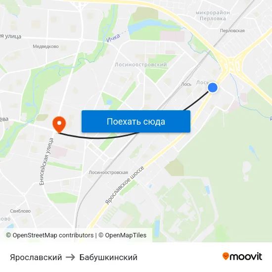 Ярославский to Бабушкинский map