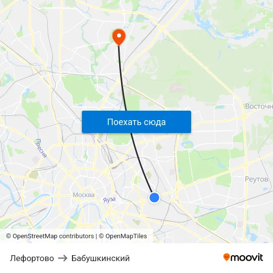 Лефортово to Бабушкинский map
