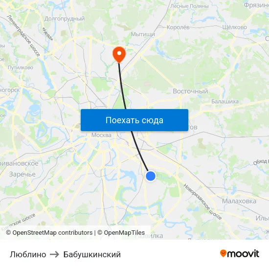 Люблино to Бабушкинский map