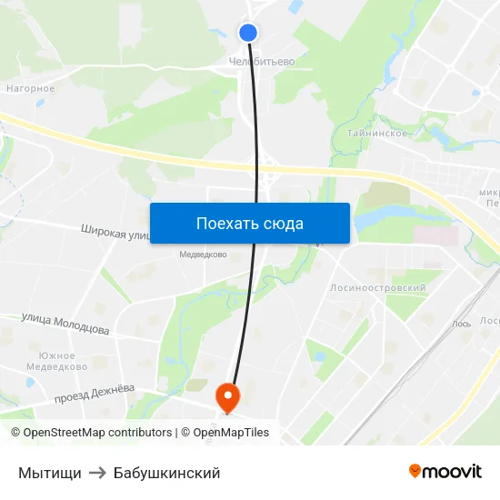 Мытищи to Бабушкинский map
