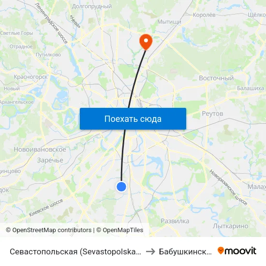 Севастопольская (Sevastopolskaya) to Бабушкинский map