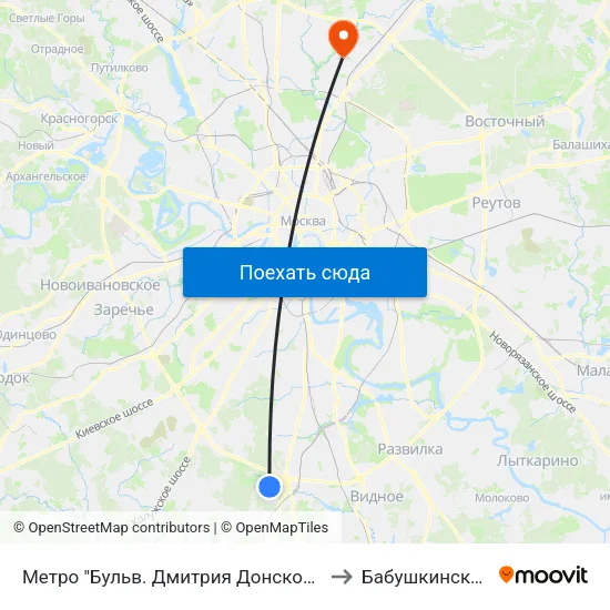 Метро "Бульв. Дмитрия Донского" to Бабушкинский map