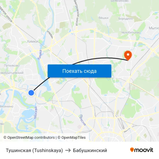 Тушинская (Tushinskaya) to Бабушкинский map