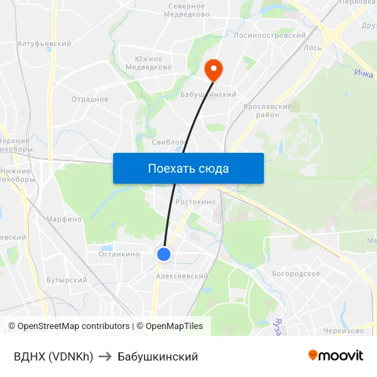 ВДНХ (VDNKh) to Бабушкинский map